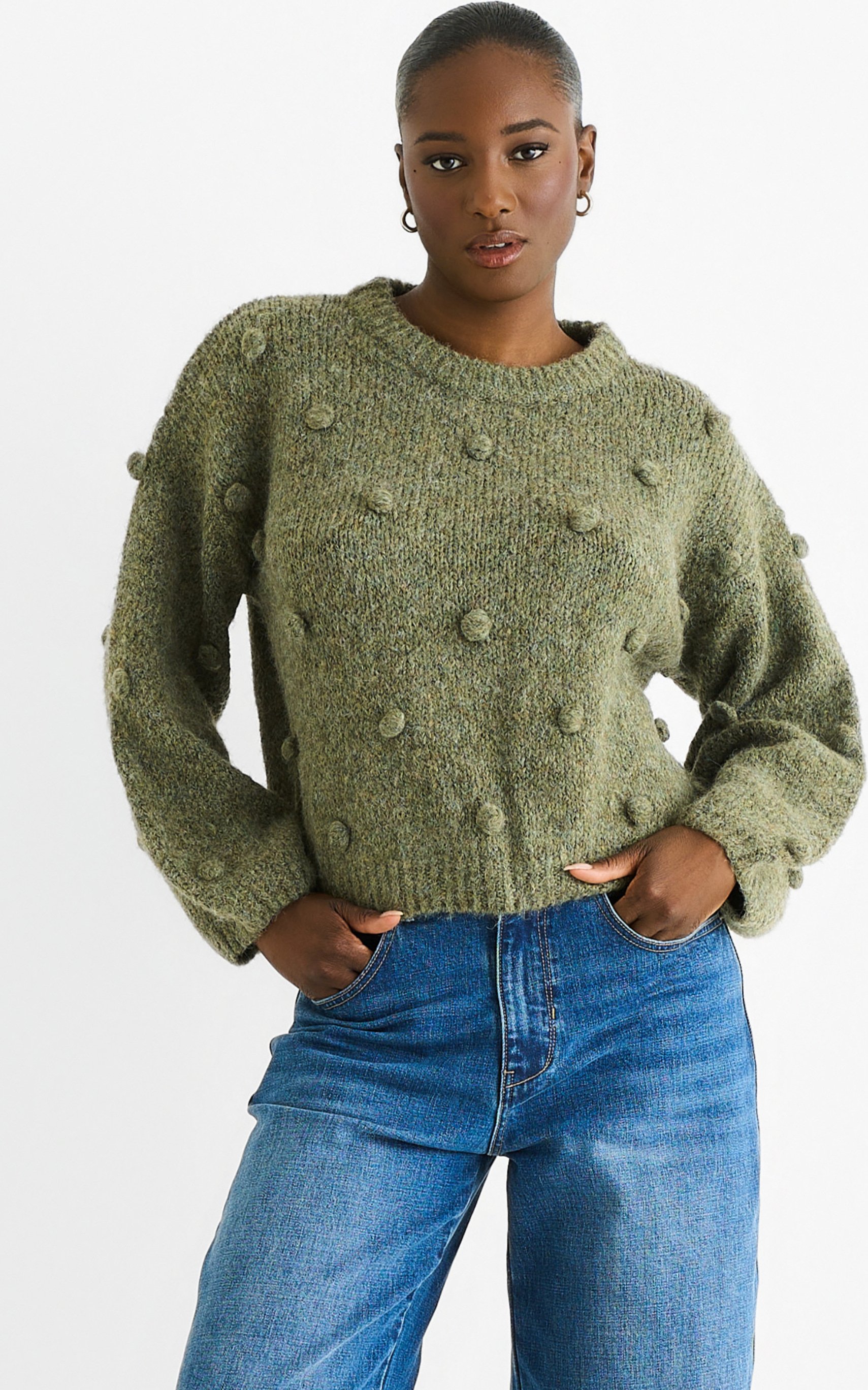 Grüner Oversize-Strickpullover aus Wollmischung