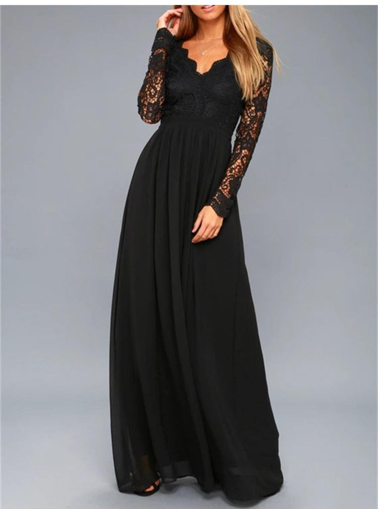 Thumbnail - Damen Maxikleid mit Spitzen-Details, Rückenfrei und langen Ärmeln