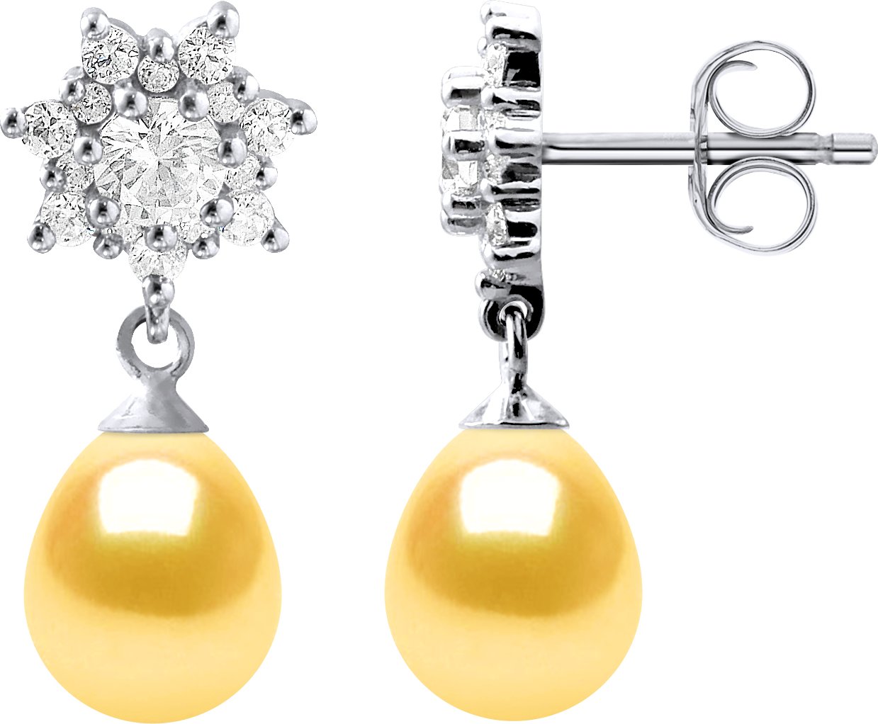 Ohrringe Hängeohrringe Süßwasserperlen Schmuck Goldene Birnen 7-8 mm 925