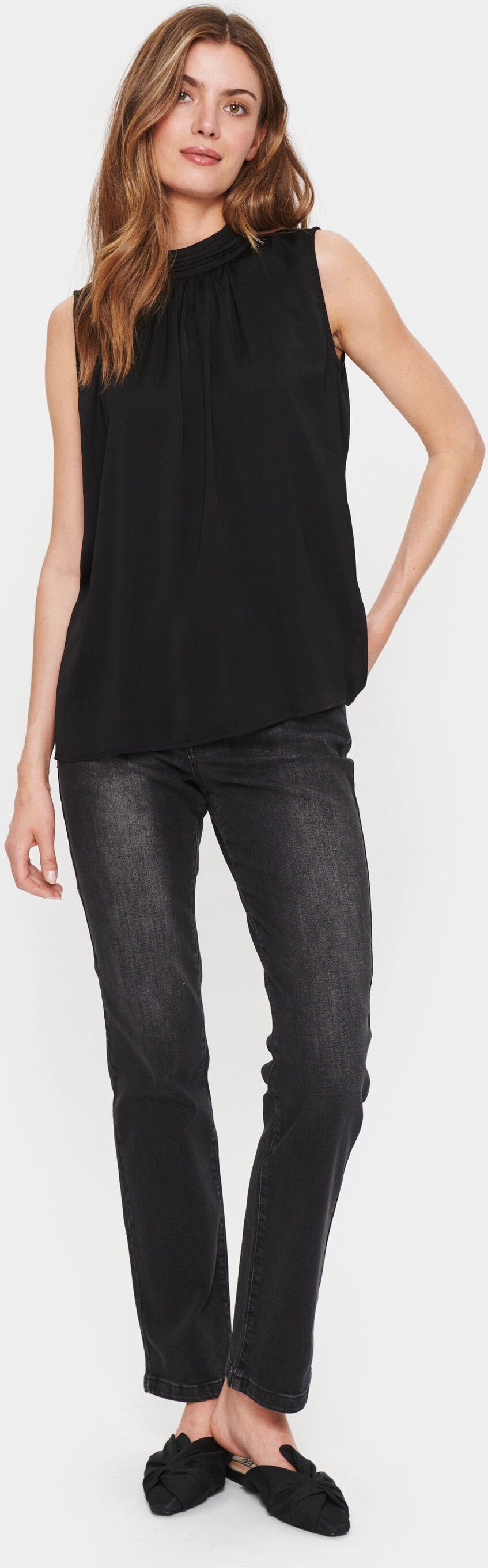 Ärmellose Bluse Gerade Passform black