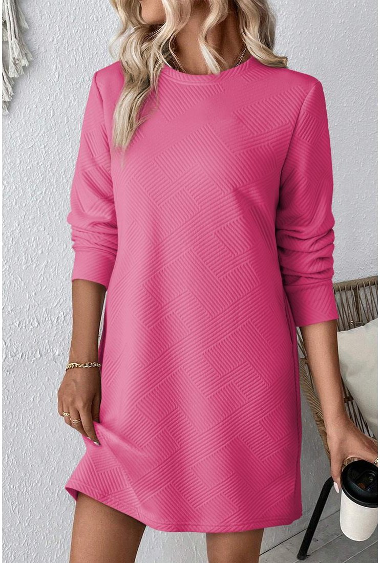 Thumbnail - Azura Exchange Rose Rote Einfarbige Strukturierte Langarm Kleid