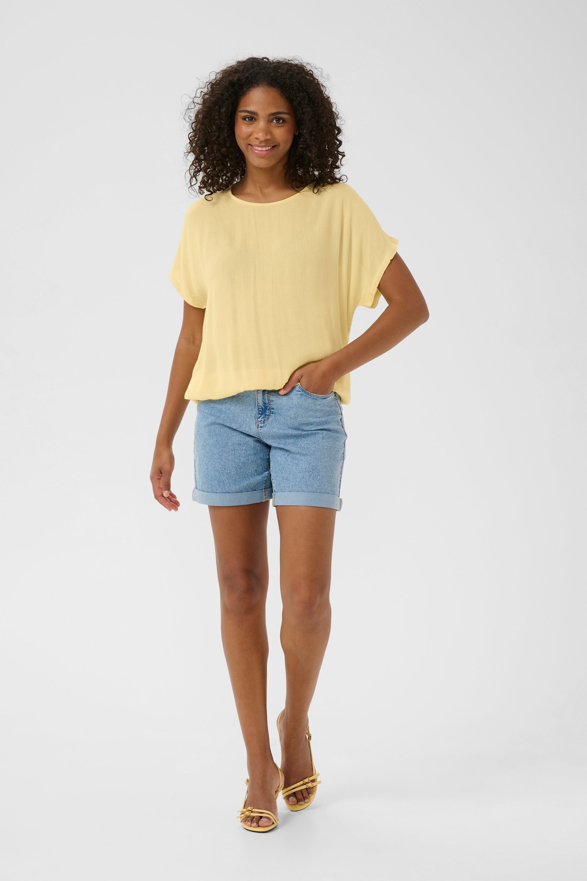 Thumbnail - Ärmellose Bluse Loose fit Straw yellow