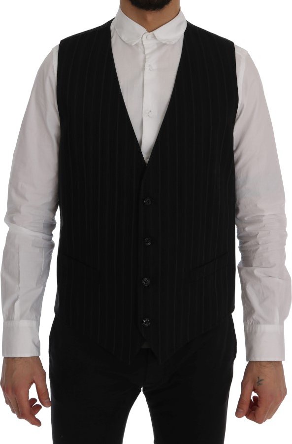 Dolce & Gabbana - Gilet rayé en coton gris STAFF pour homme