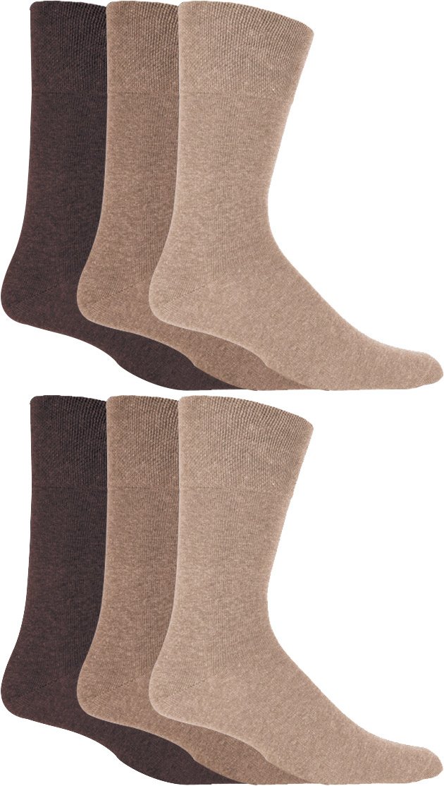 Gentle Grip - Herren 6 Paar Multipack Diabetiker Socken mit Honigkamm oben und Hand verbunden Zehennähte - Braun