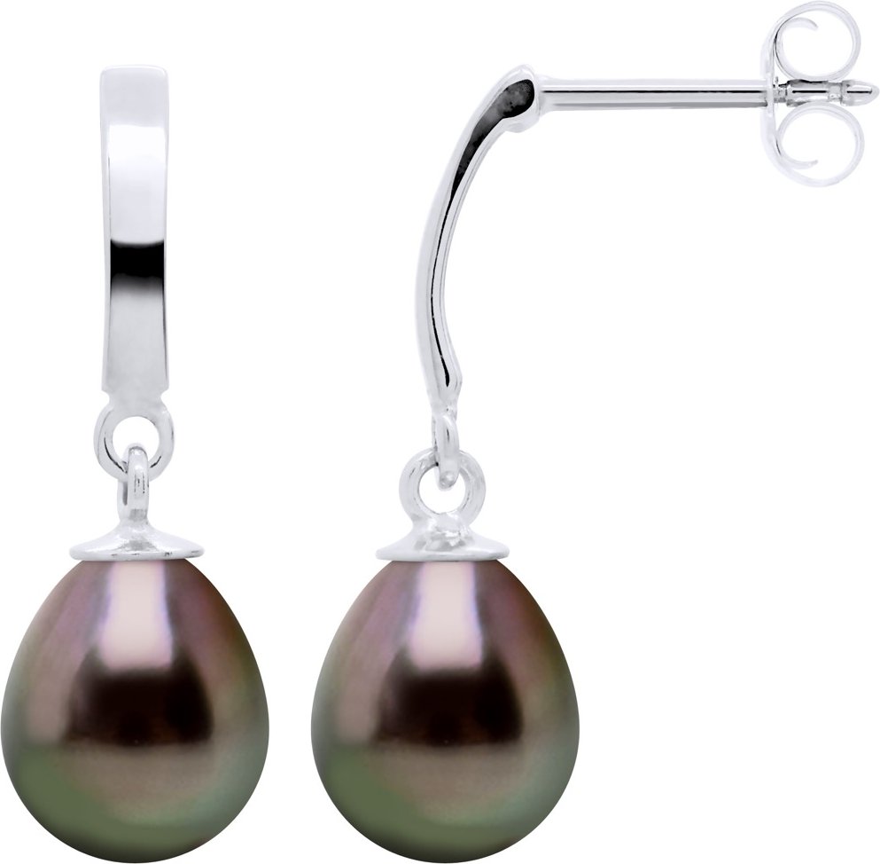 Ohrringe Prestige Artikuliert aus Weißgold 375 und echten Tahiti-Zuchtperlen Birne 8-9 mm