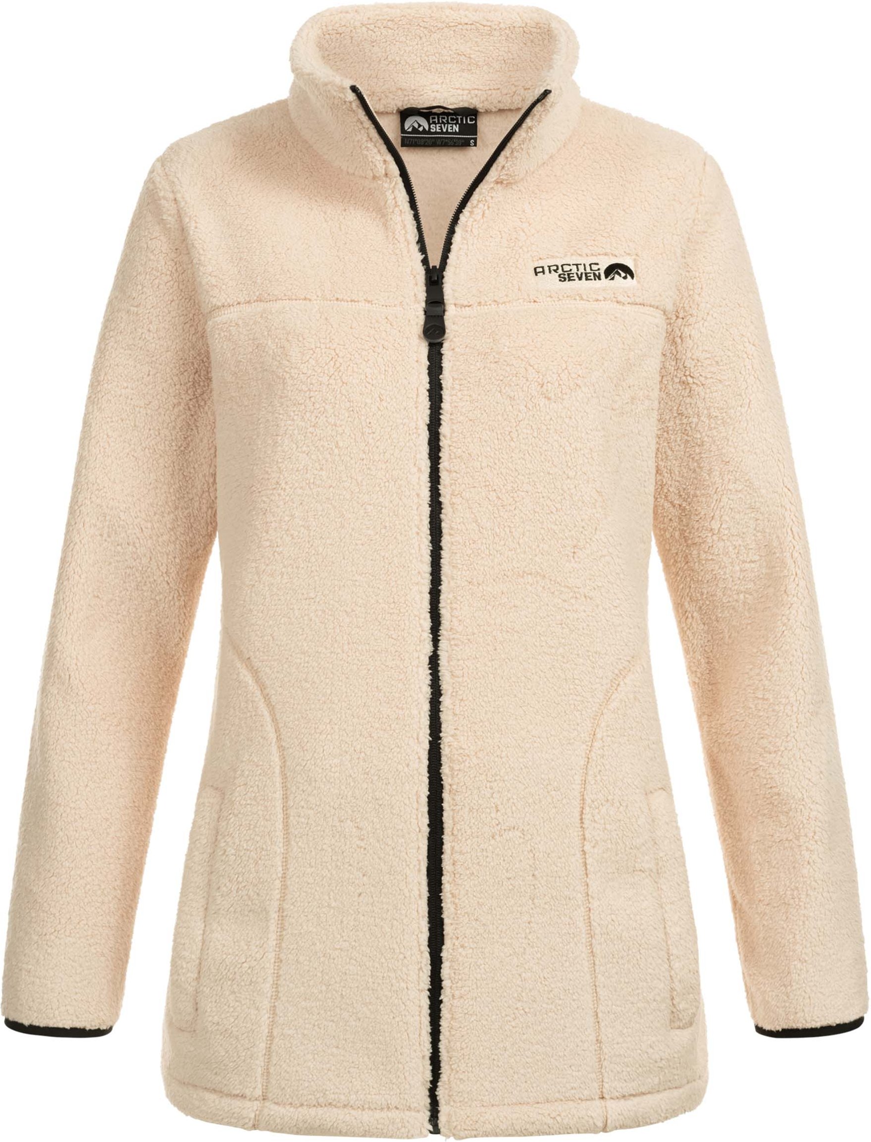 Arctic Seven Damen Sherpa Fleecejacke – Wärmende Outdoorjacke mit Zipper – Beige