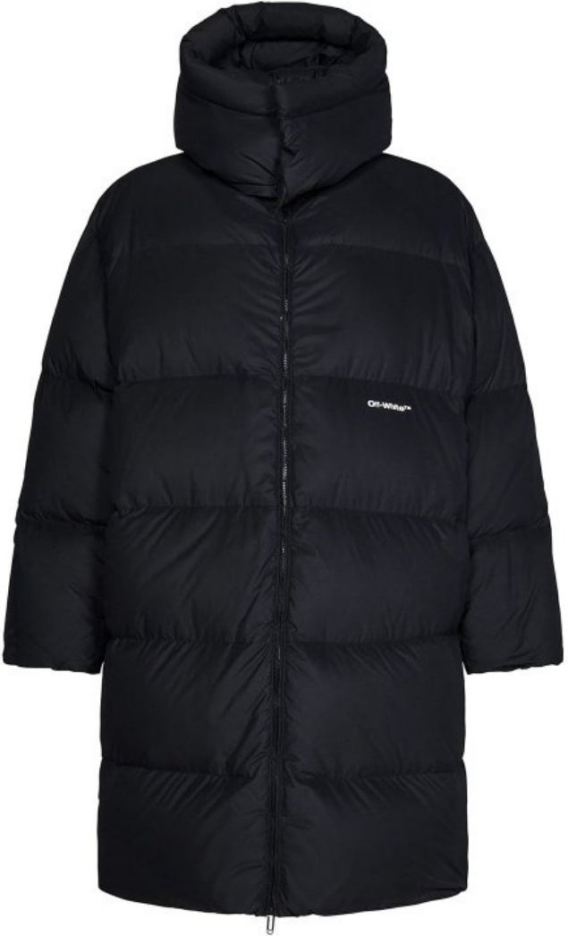 Off-White Bounce Hooded Schwarze lange Pufferjacke