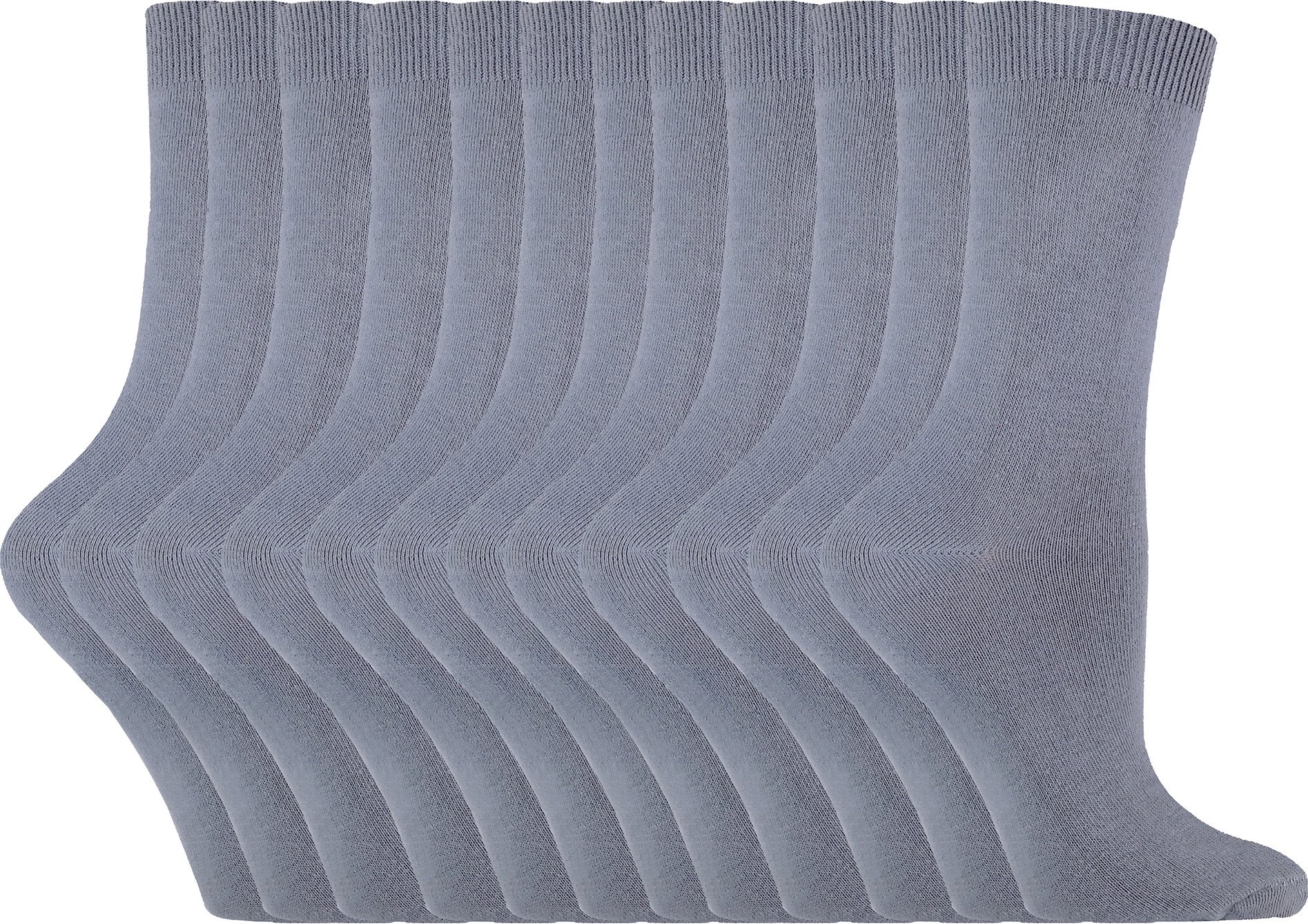 Einfarbige Damensocken mit hohem Baumwollanteil | 12 Paar Multipack | Socken-Snob | Dünne, bequeme, farbenfrohe Crew-Söc...