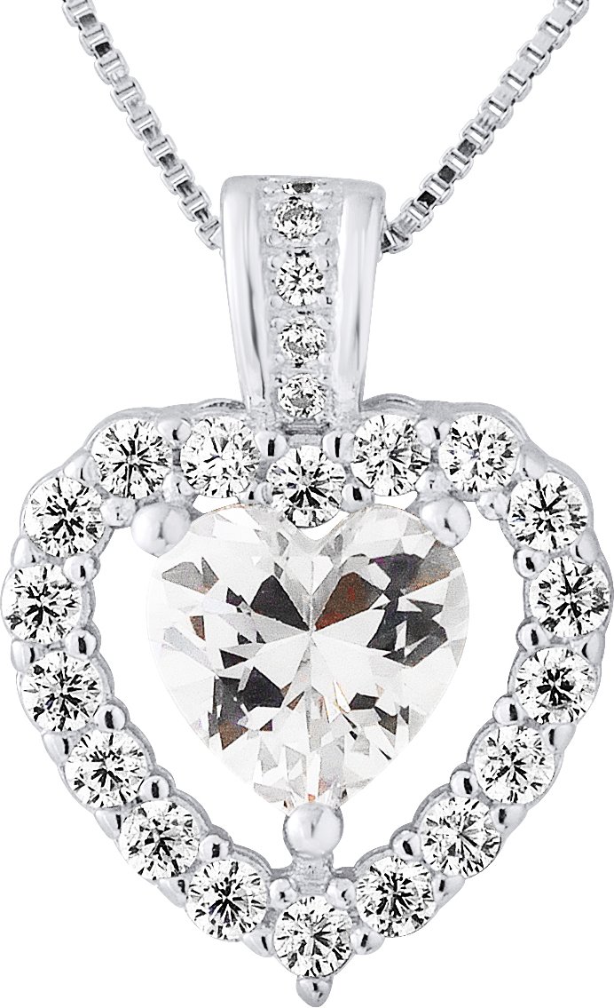 Pendentif Solitaire COEUR Oxydes de zirconium Joaillerie Argent 925 Livré avec Chaîne Offerte