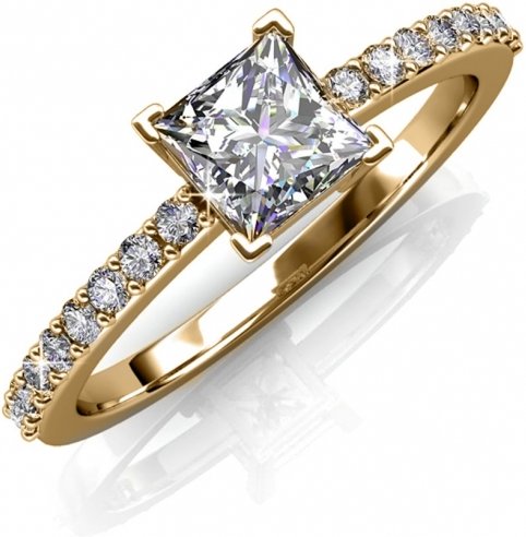 Einfacher quadratischer Ring - Gold und Kristall