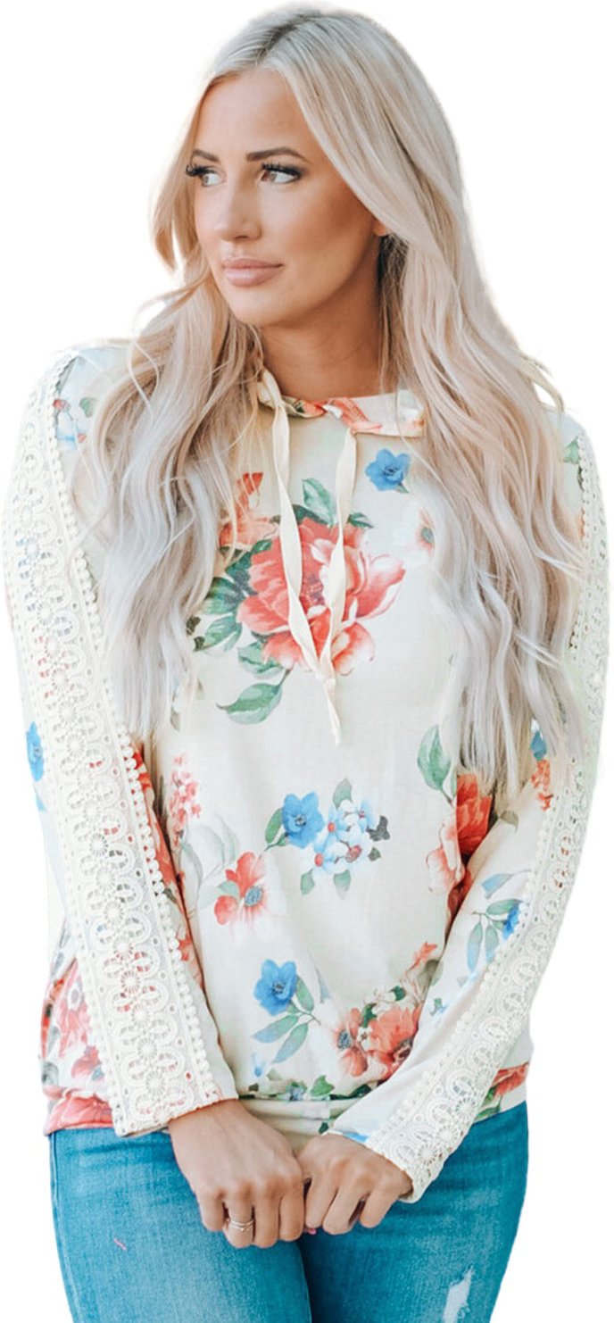 Blumen-Spitzen-Hoodie Sweatshirt