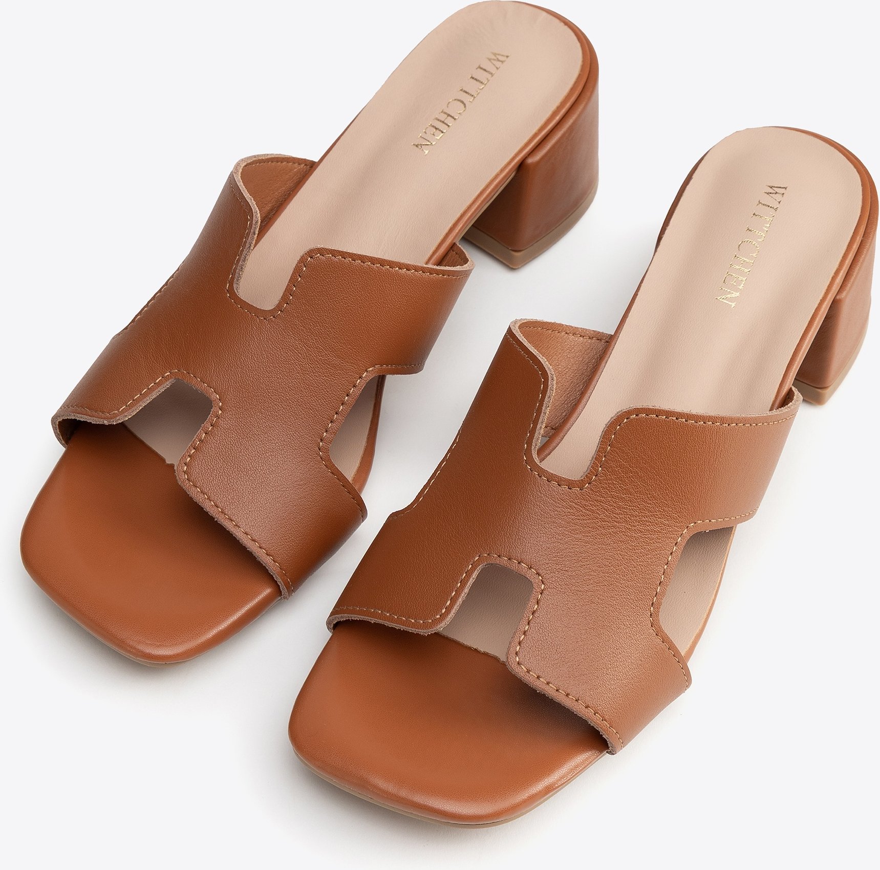 Wittchen Damen-Lederpantoletten in H-Form, braun, Naturleder