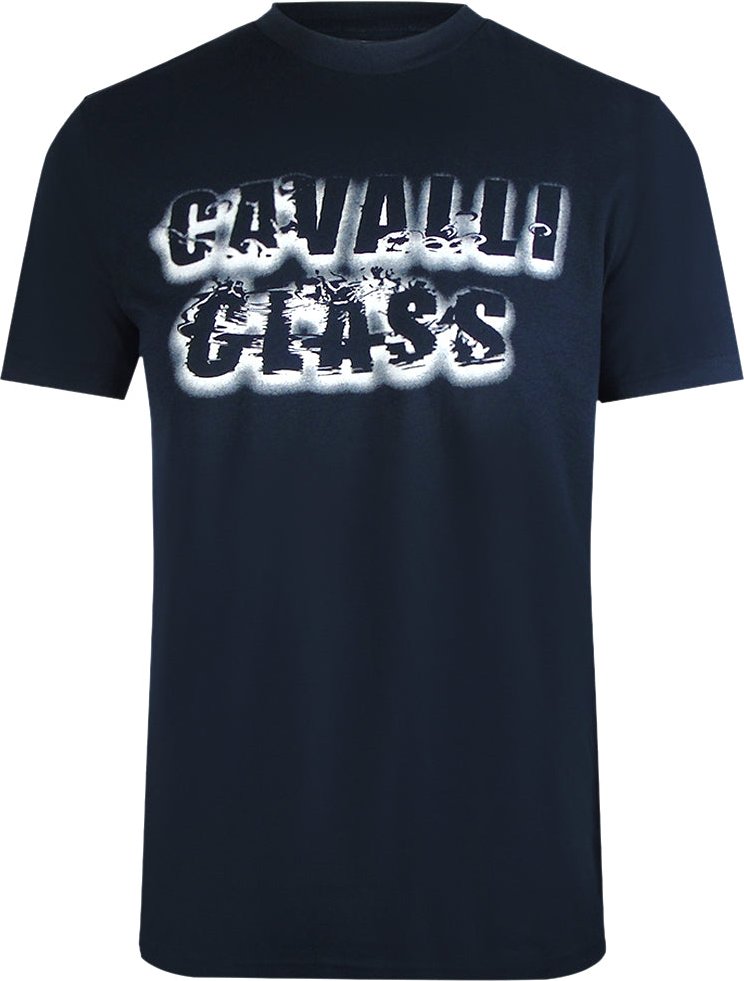 Cavalli Class - T-shirt In Marineblau Mit Auffälligem Logo In Rauchoptik