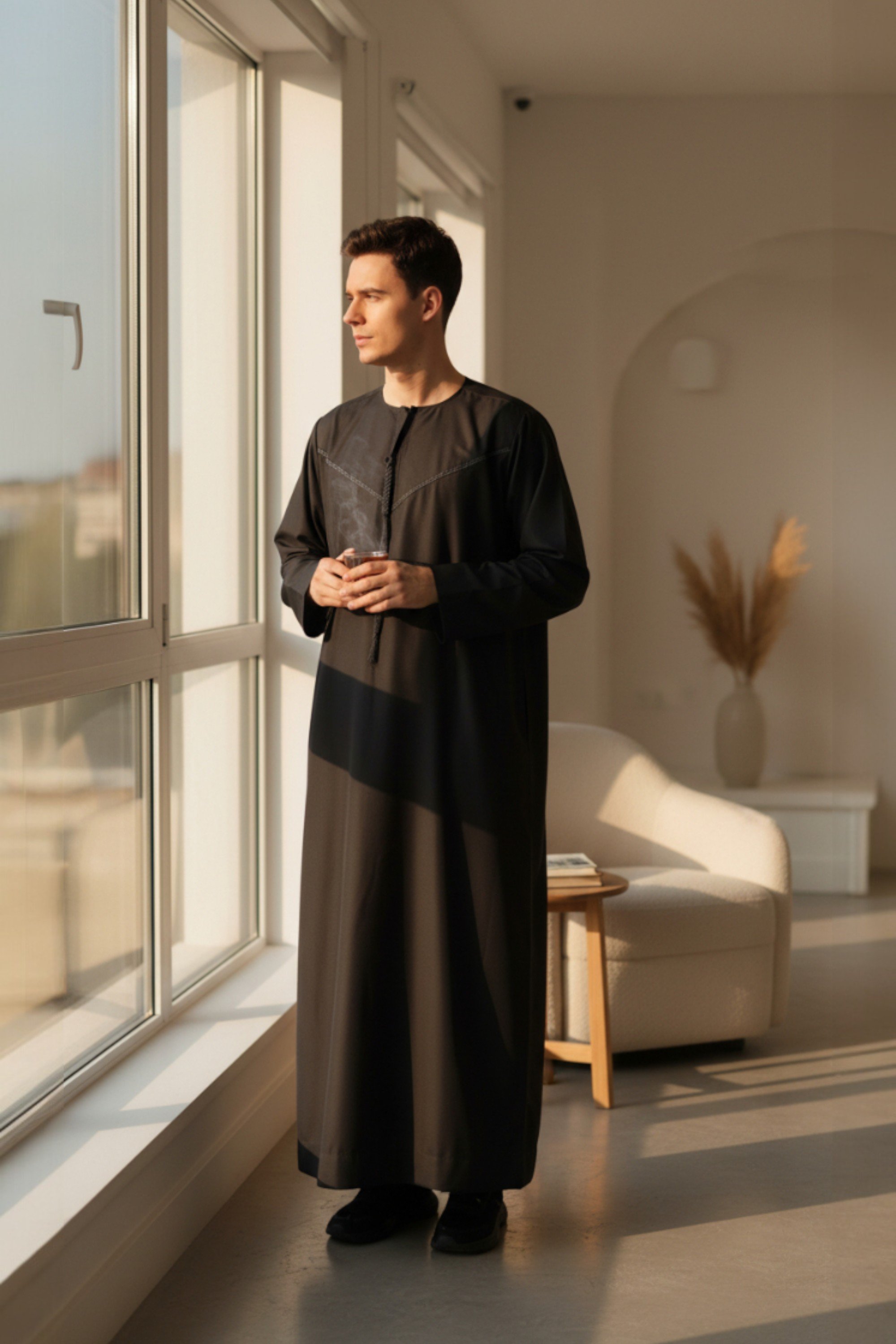 Herren Grau Ramadan Eid Marokkanische Jubba Robe Kaftan Djellaba Thobe LFS -TT-008