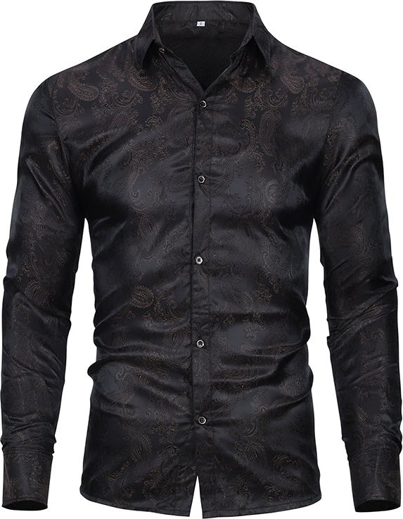 Slim Fit Hemd in Schwarz mit Paisley-Stickerei