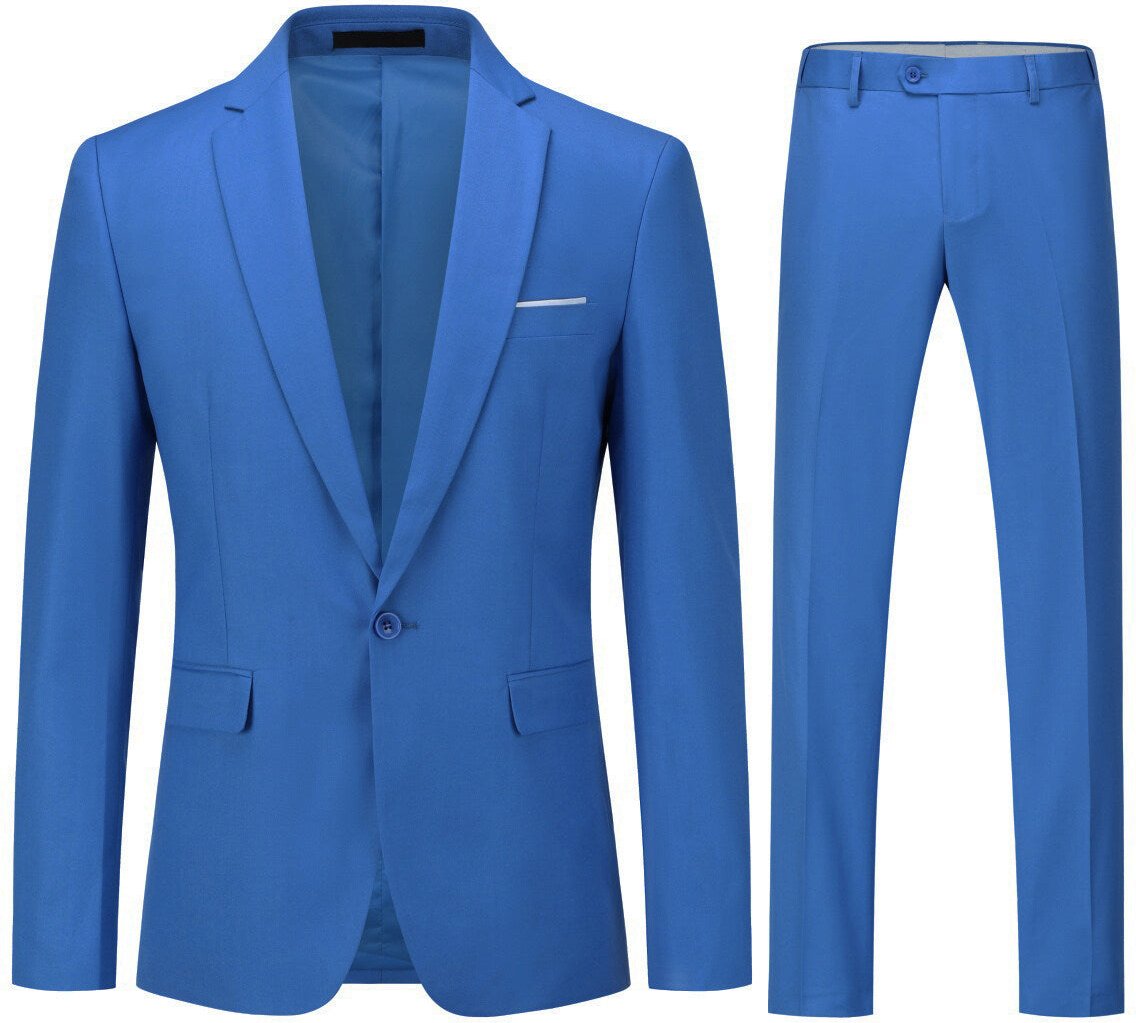 2-teiliger Slim Fit Anzug in schlichtem Design in Blau