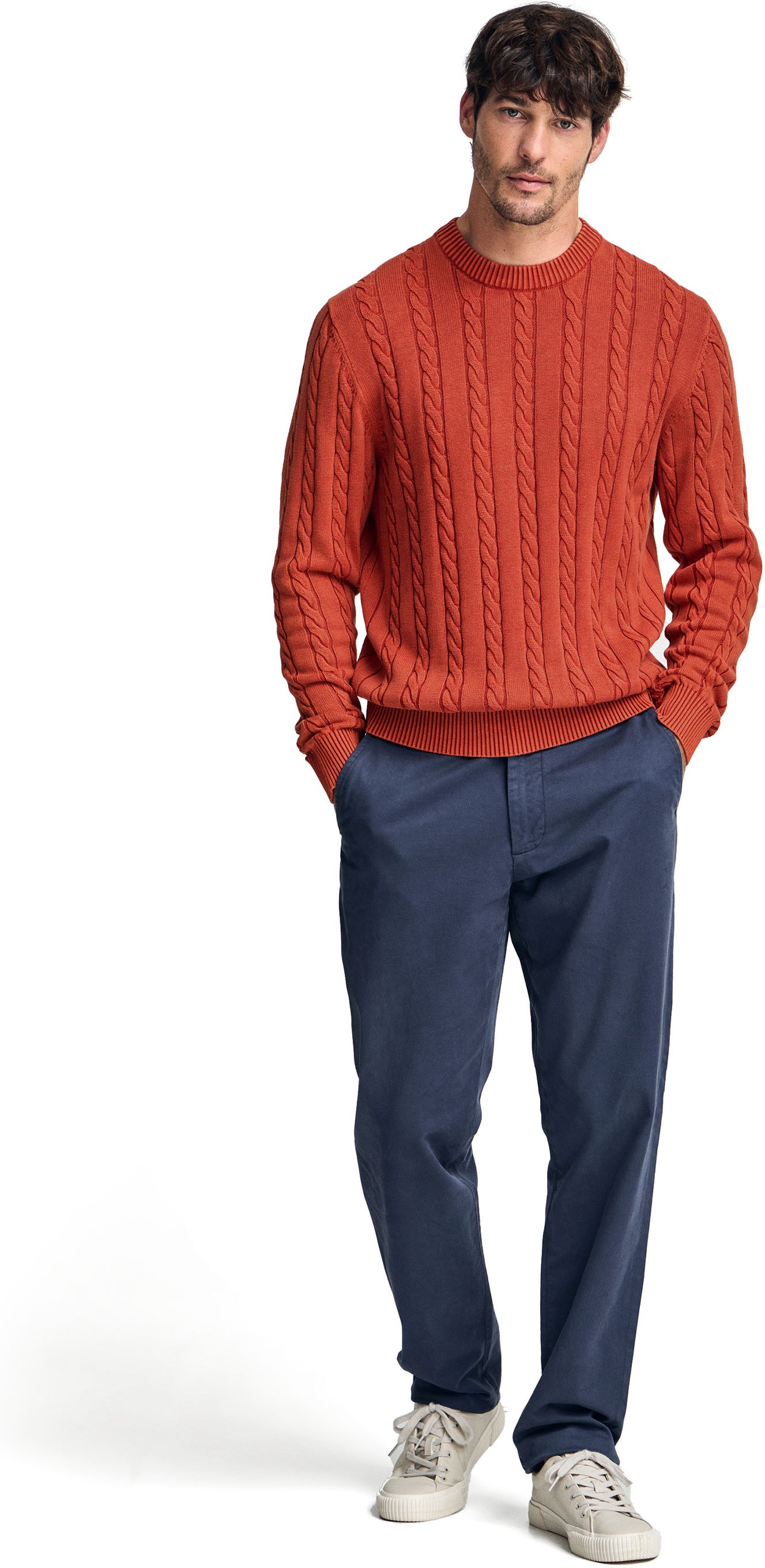 Zopfpullover rostrot Garmet Dye mit gesticktem Logo