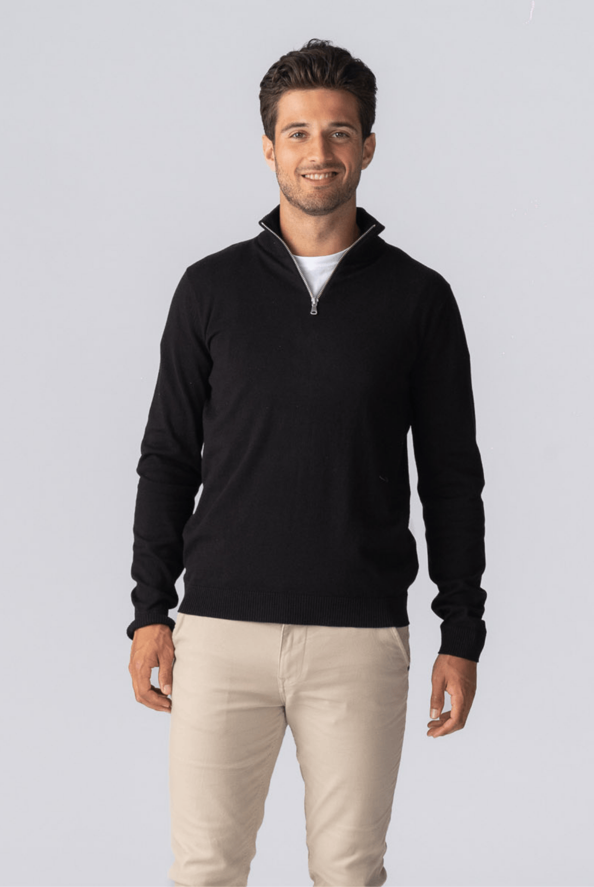 Pullover mit halbem Reißverschluss – Schwarz