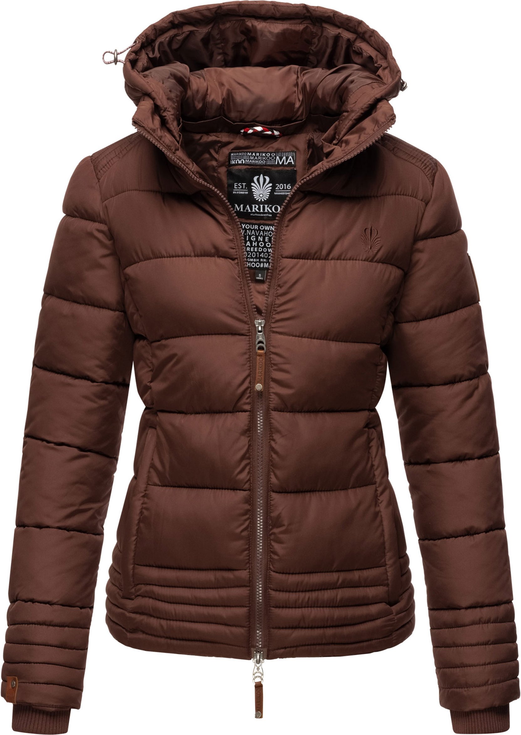 Marikoo Damen Steppjacke mit abnehmbarer Kapuze & 2-Wege-Reißverschluss