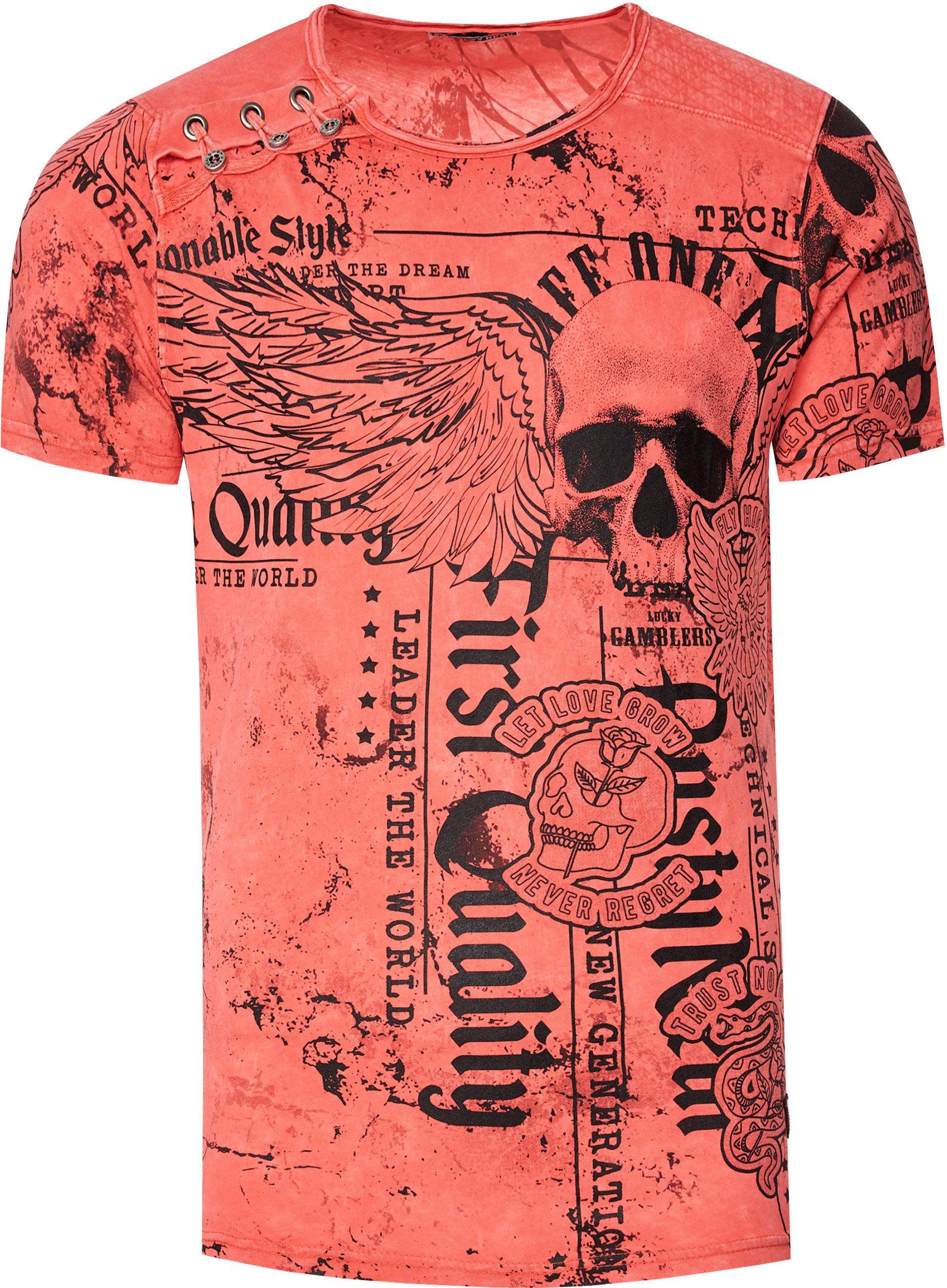 Verwaschenes T-Shirt mit "Flying-Skull" Print