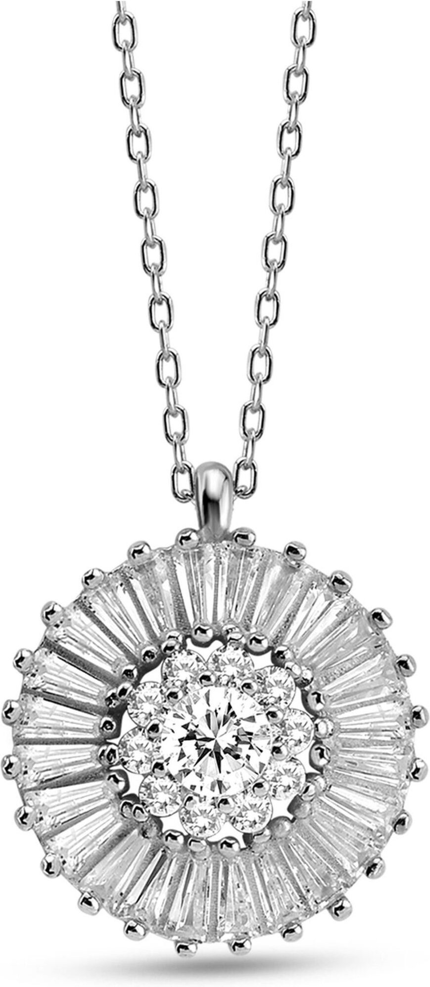 Dkeniz Anhänger mit Kette 925/- Sterling Silber rhodiniert Zirkonia Sun