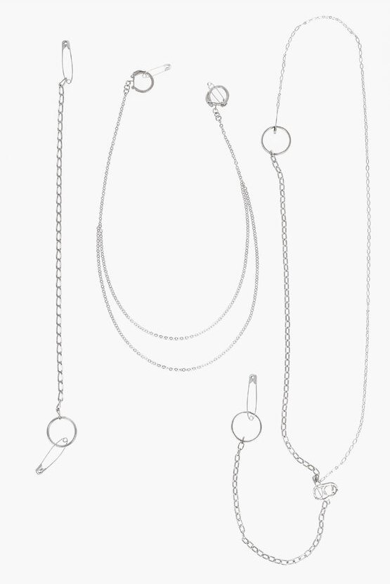 MM6 Pins mit Sicherheitsnadeln und Kettendesign in Silber