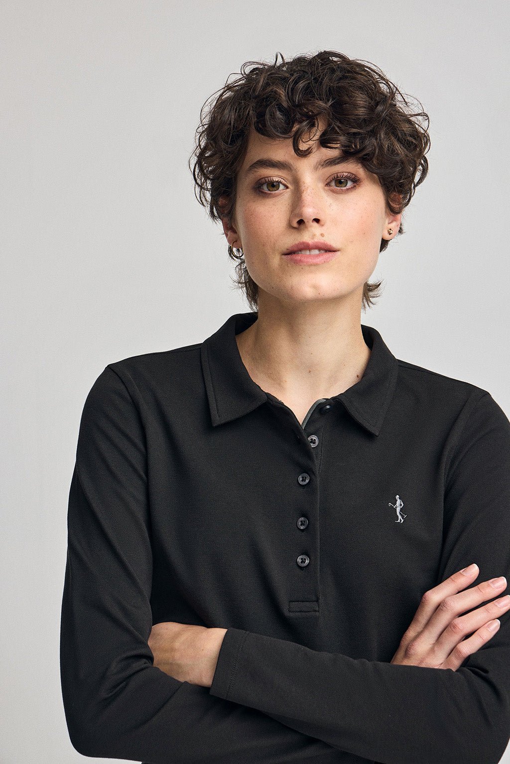 Langärmliges Poloshirt aus Baumwolle schwarz mit Rigby Best Stickerei