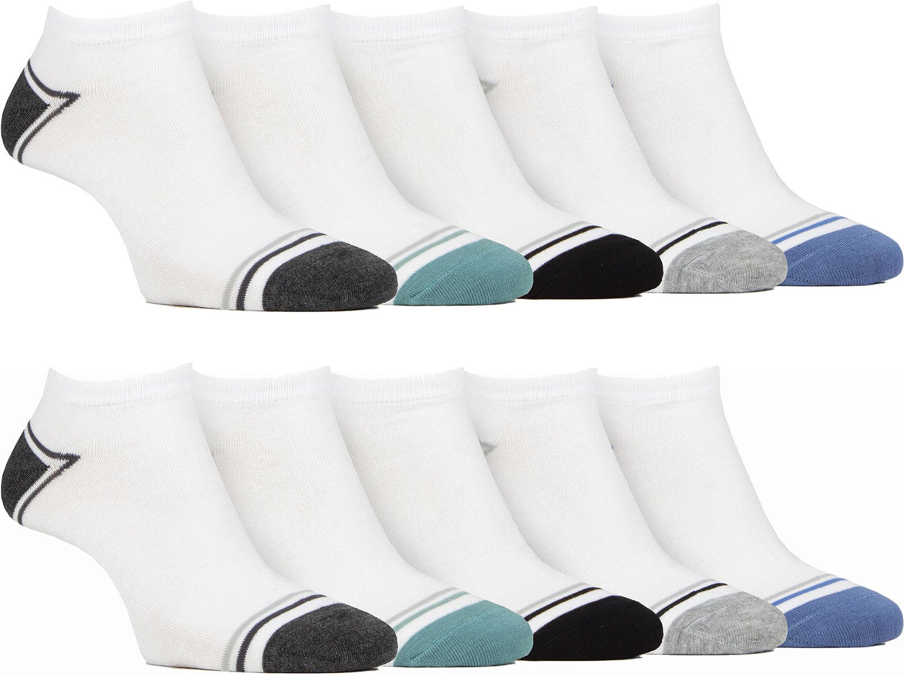 10 Paar Herren Bambus-Trainersocken | Farah | Gestreifte gepolsterte Knöchelsocken - Weiß