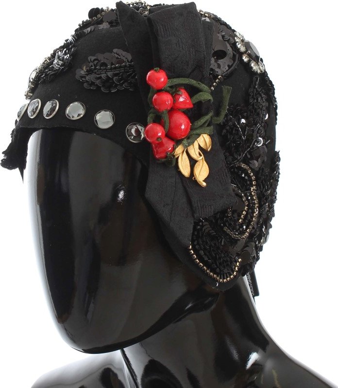 Dolce & Gabbana Chapeau broche cerises or cristal noir pour femme