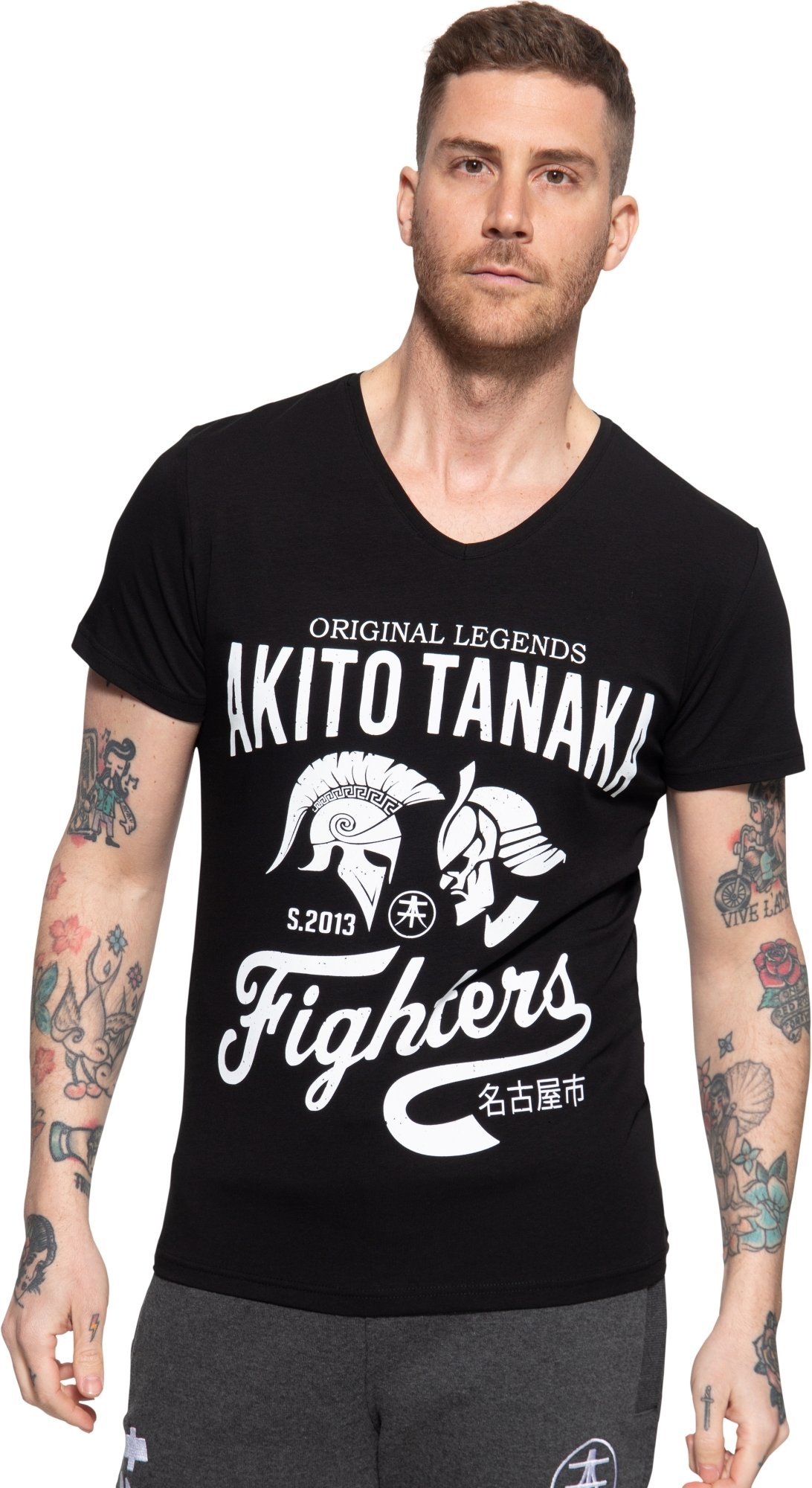 Akito Tanaka Herren T-Shirt mit Frontprint Gladiator Fighters schwarz