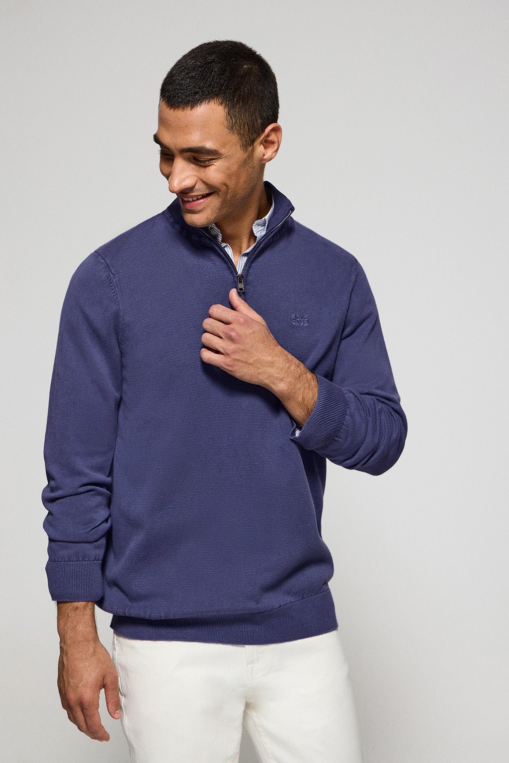 Pullover blauviolett halber Reißverschluss Garmet Dye mit gesticktem Logo