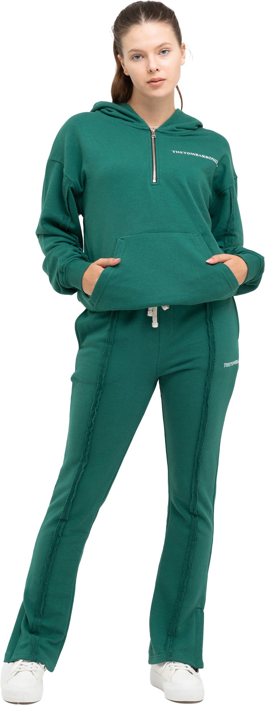 Tom Barron Damen-Trainingsanzug-Set mit Viertelreißverschluss und Logo in Oversize