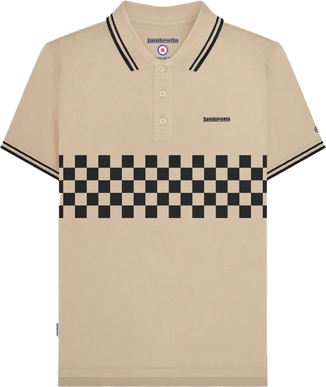Lambretta - "SS25" Poloshirt Mit kontrastfarbenen Streifen für Herren (Steinfarben/Schwarz)
