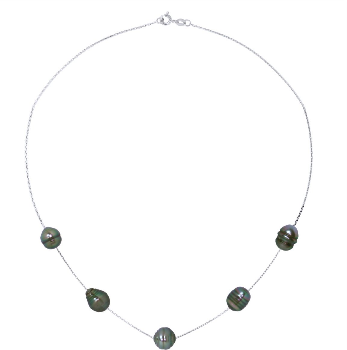 Halskette mit 5 echten Tahiti-Zuchtperlen, eingekreist, 7-8 mm