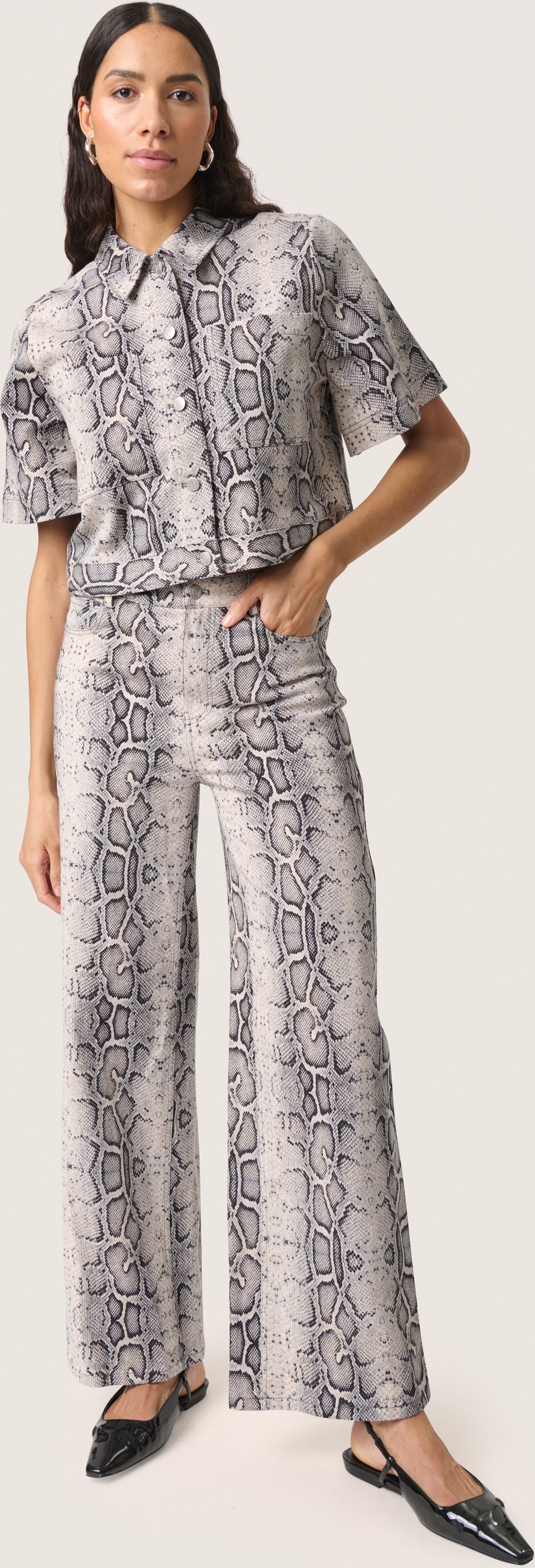 Jeanshemd Baggy fit Grey Snake Print grey white