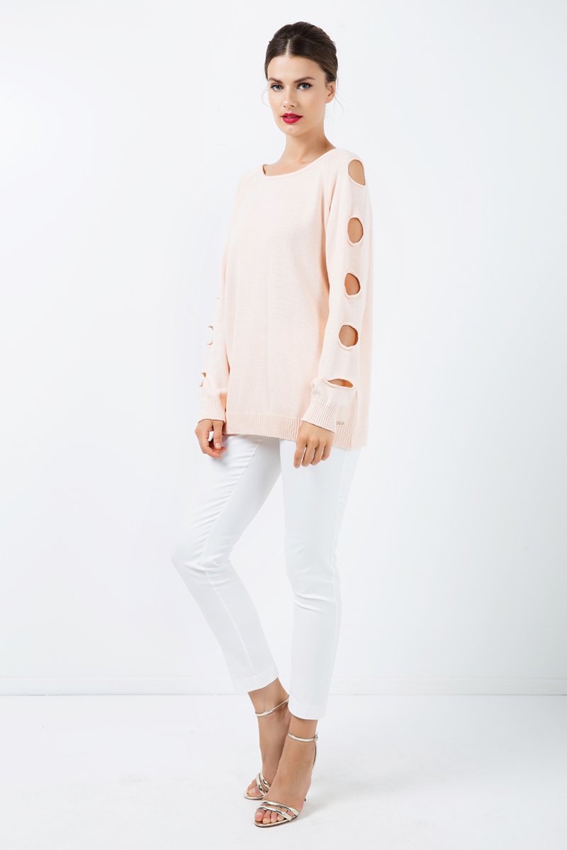 Thumbnail - Lockerer Apricot-Pullover mit Lochmuster