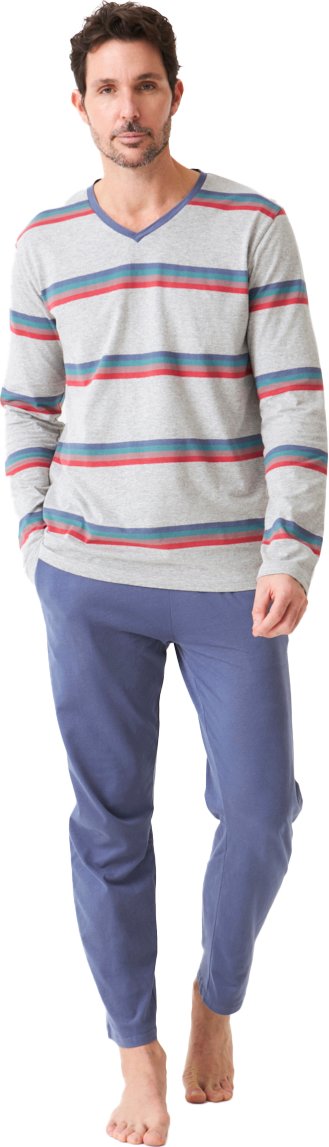 Herren Schlafanzug mit V-Ausschnitt und langen Ärmeln JJBDP5600