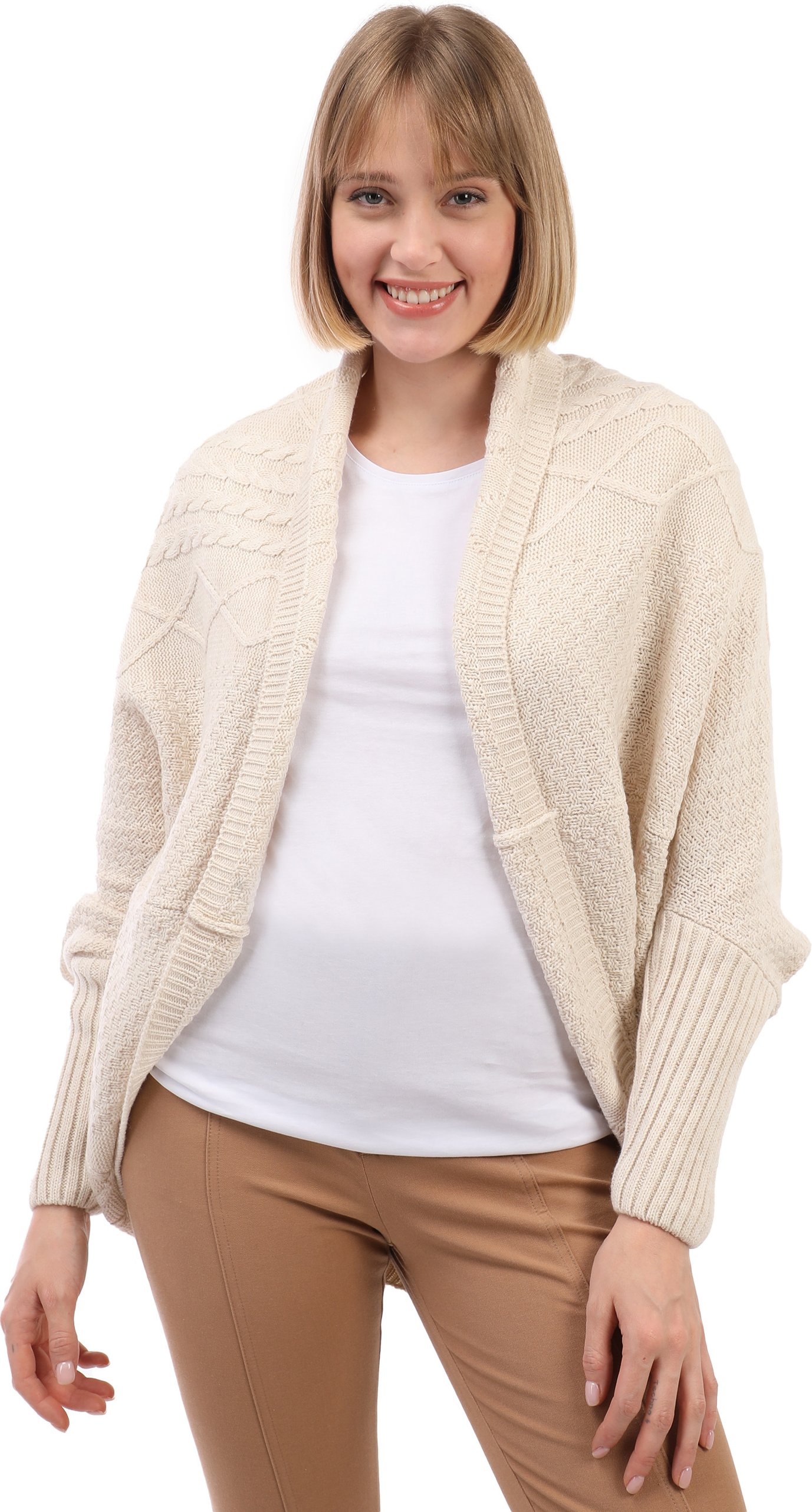 Strickjacke Langärmelige Strickjacke Aus Wollmischung Mit Fledermausärmeln