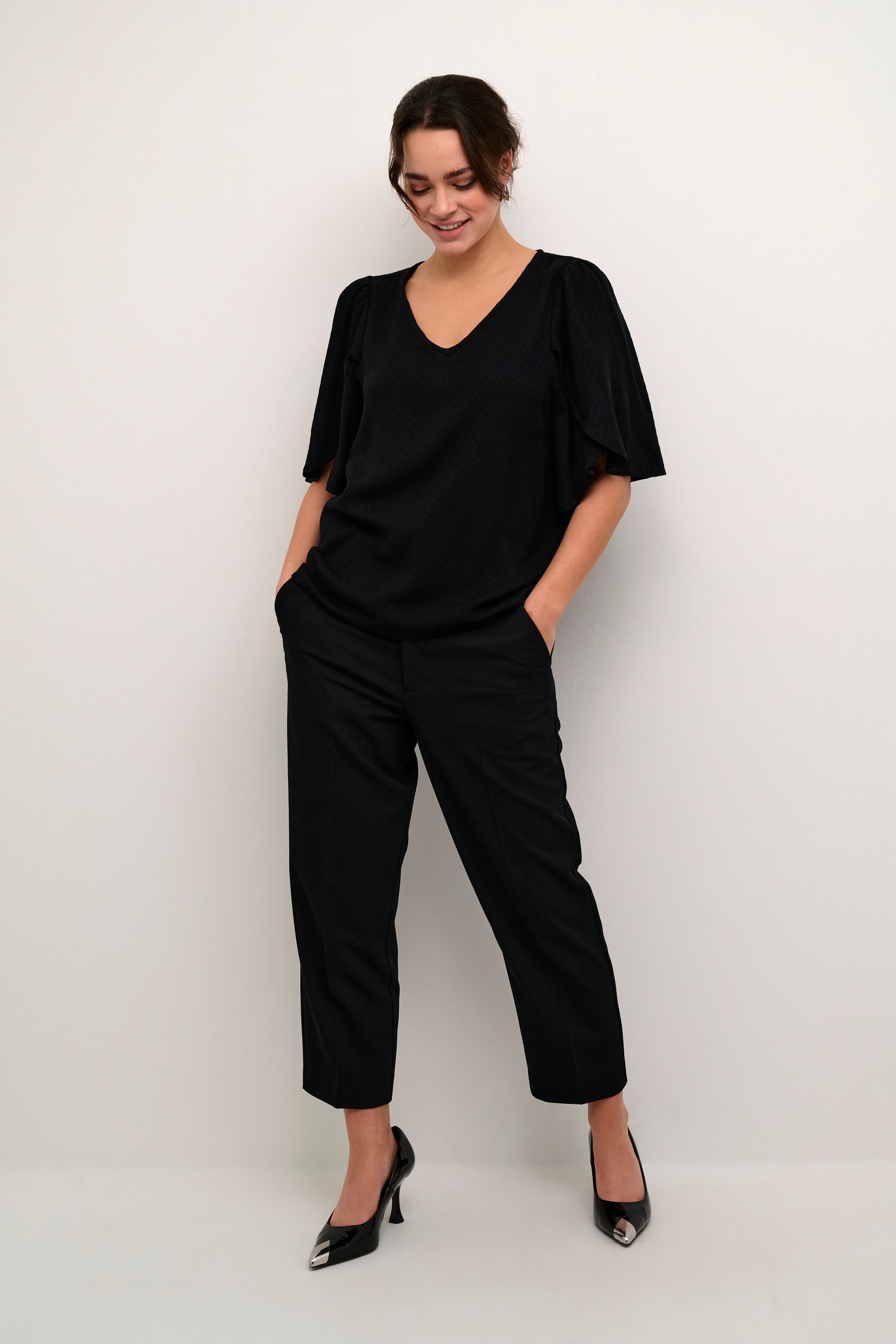Thumbnail - Kurzarm-Bluse Loose fit Black