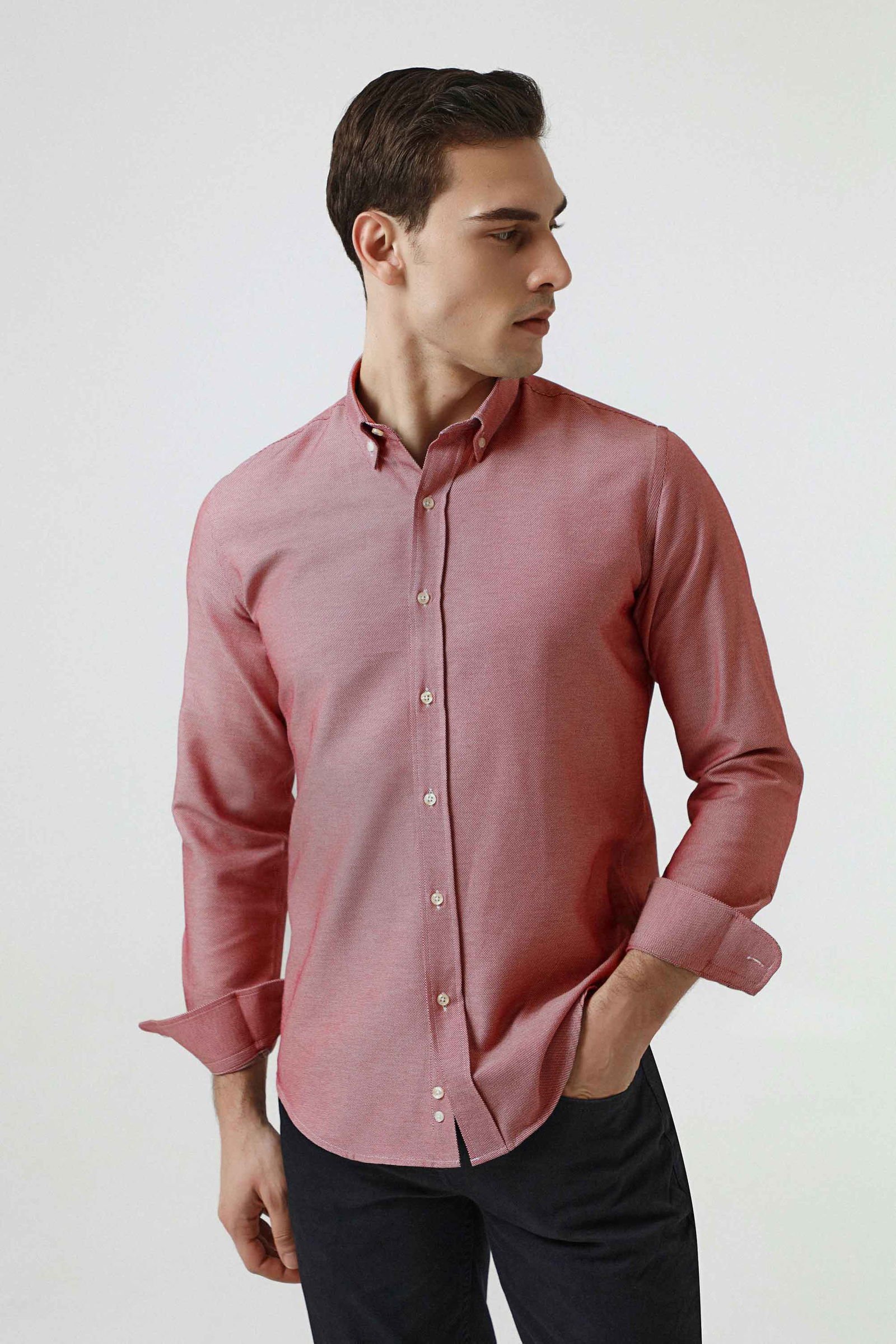 Ds Damat Slim Fit Texturiertes Button-Down Baumwollhemd