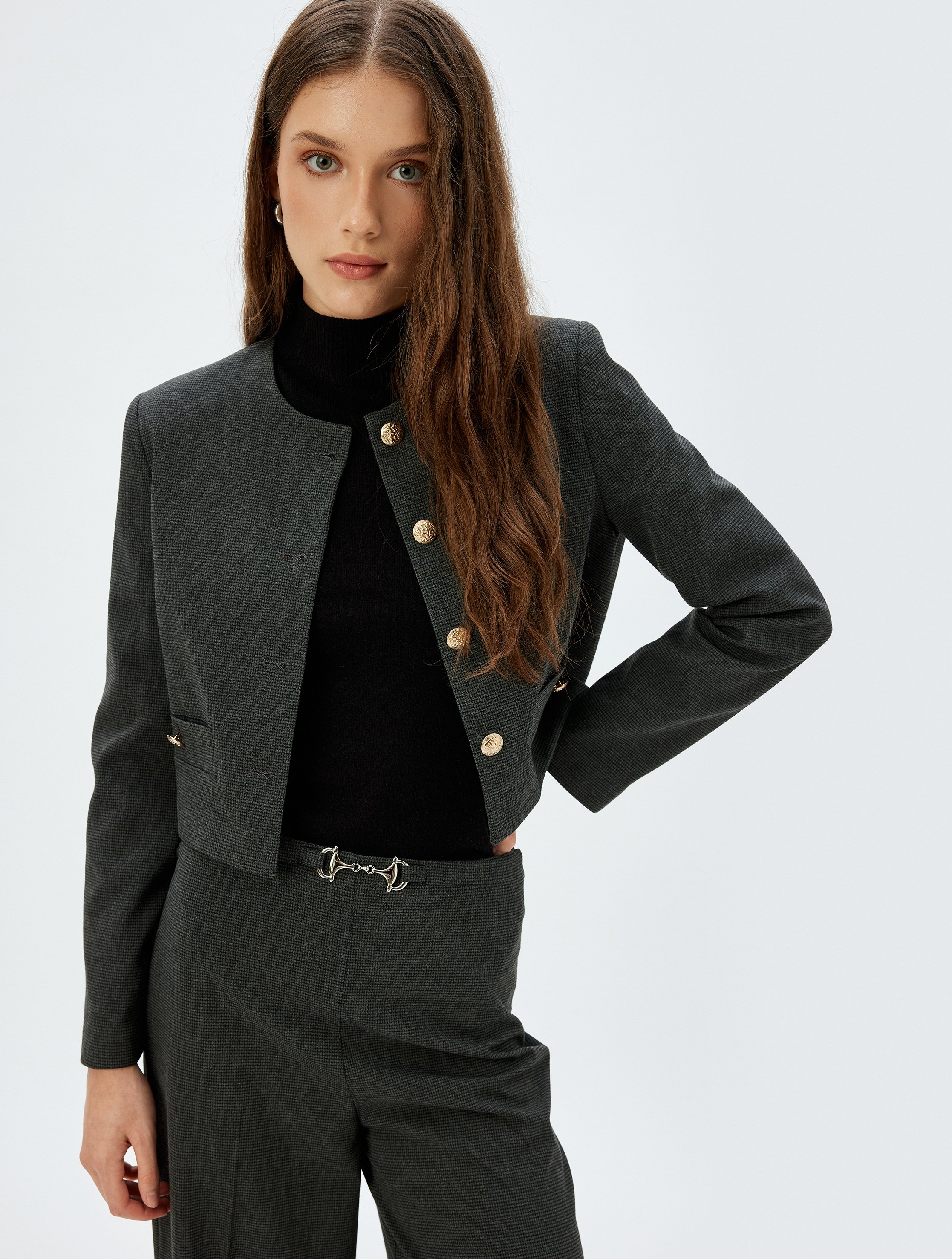 Koton Blazer Regular Rundhalsausschnitt Blazer