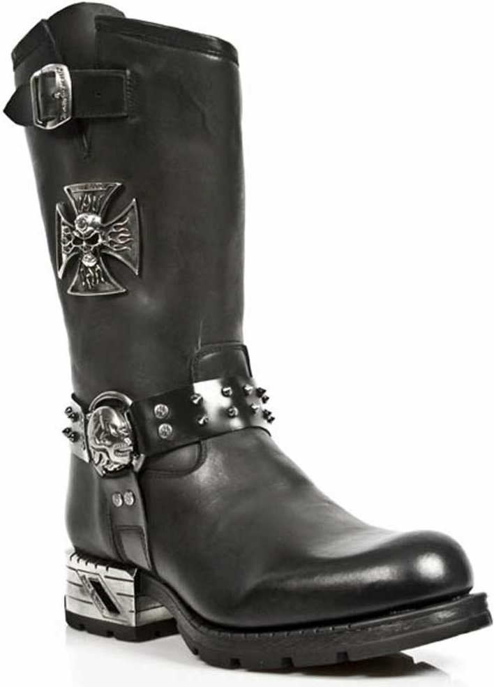 New Rock Herren-Cowboystiefel aus schwarzem Leder im Gothic-Stil – MR030-S1