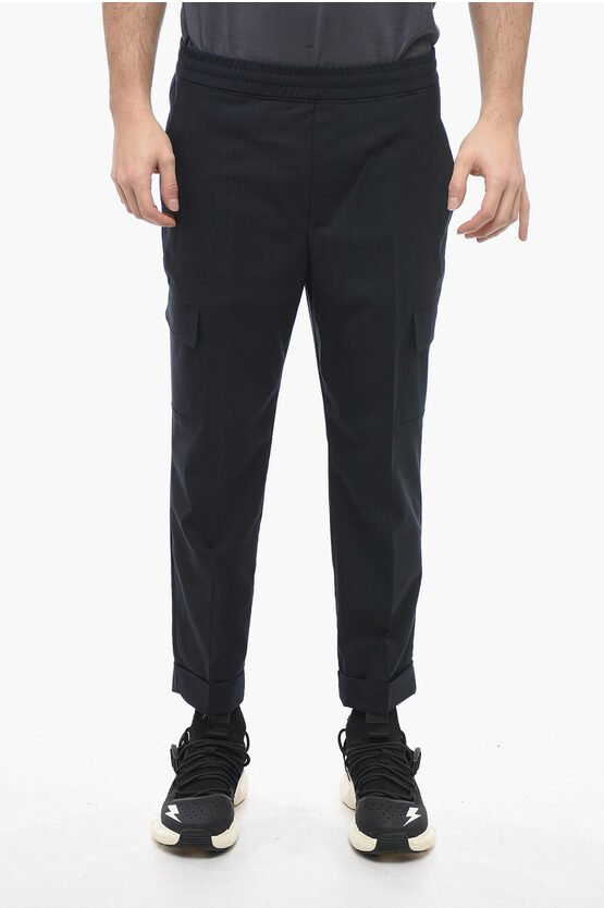 Niedrig sitzende REM-Cargohose aus Schurwollmischung in Blau