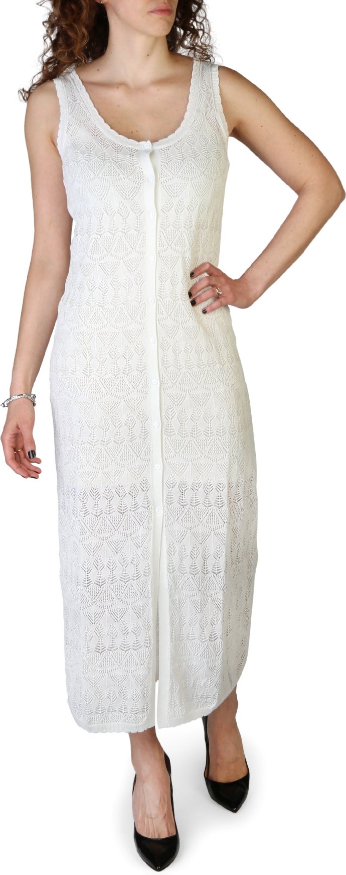 Spitzen-Midi-Kleid mit Knopfleiste