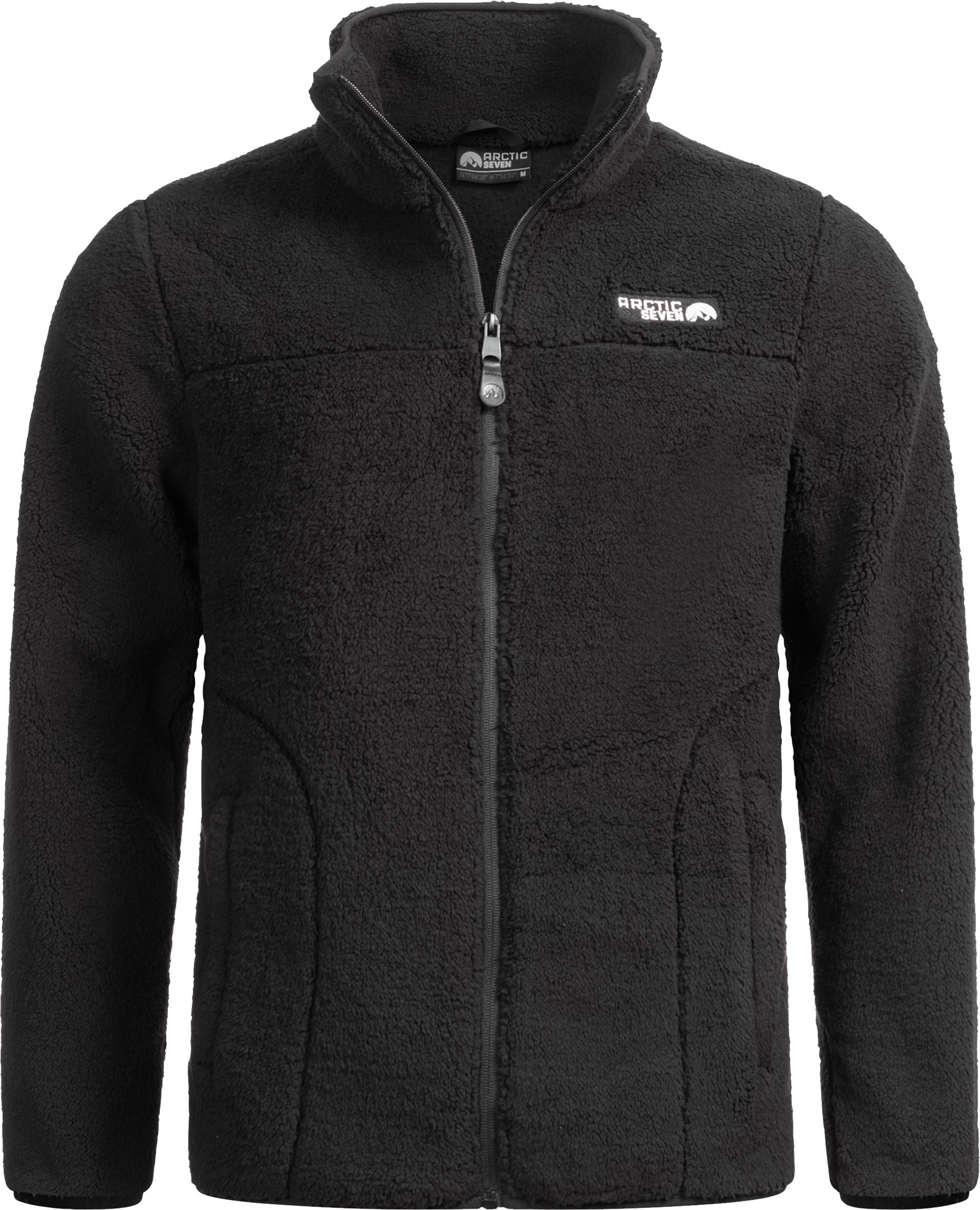Arctic Seven Herren Sherpa Fleecejacke – Warme Outdoorjacke mit Zipper – Schwarz