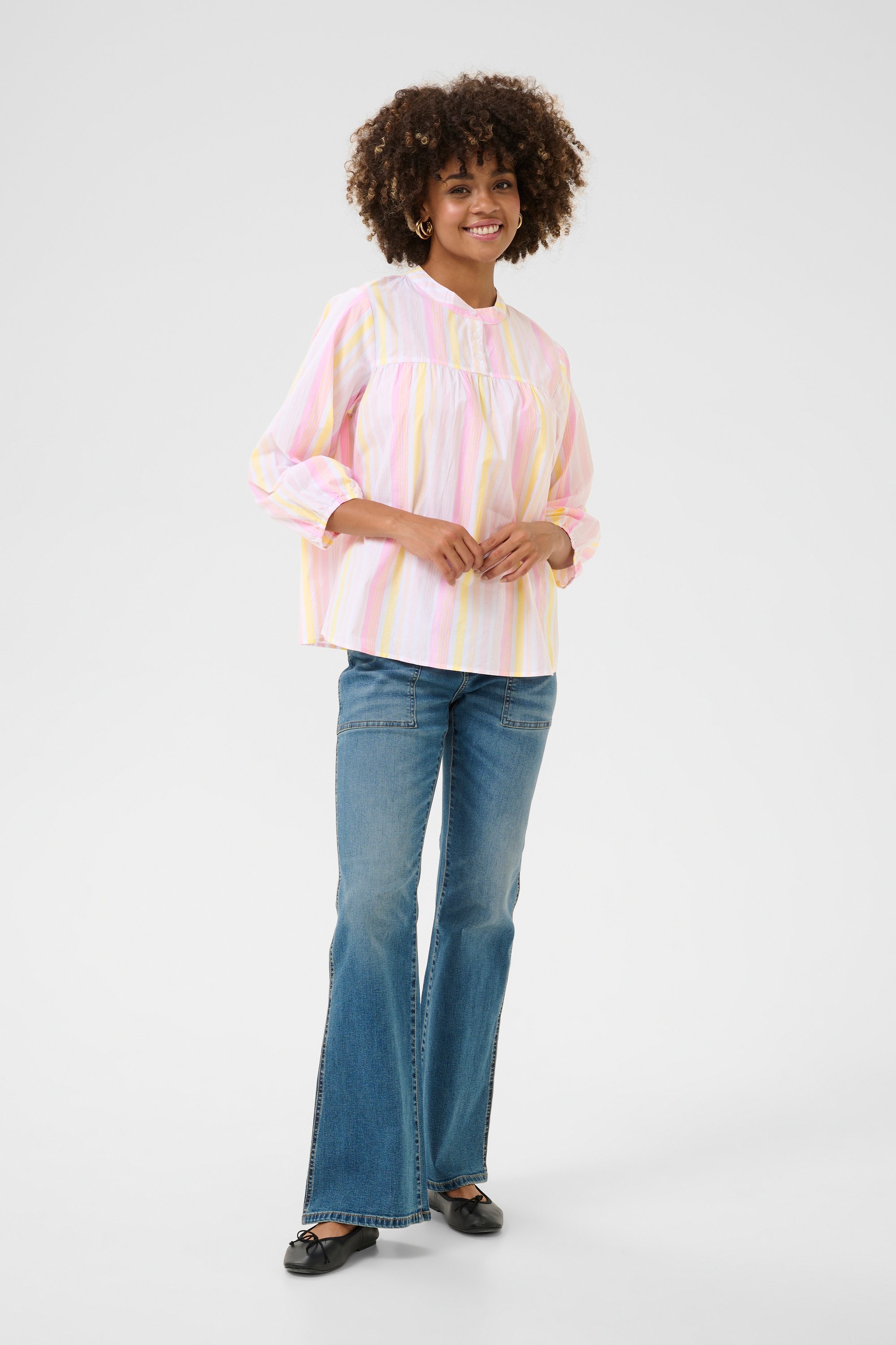 Thumbnail - Langarm-Bluse Relaxed fit Pink/Yellow/Lavender Stripe multicolour