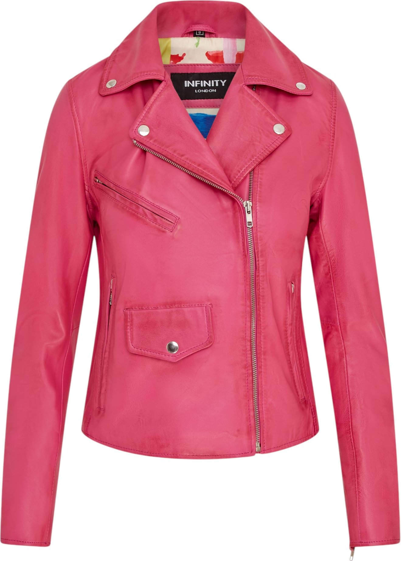 Klassische Brando Biker-Lederjacke für Damen in Fuchsie-Pink – Broome