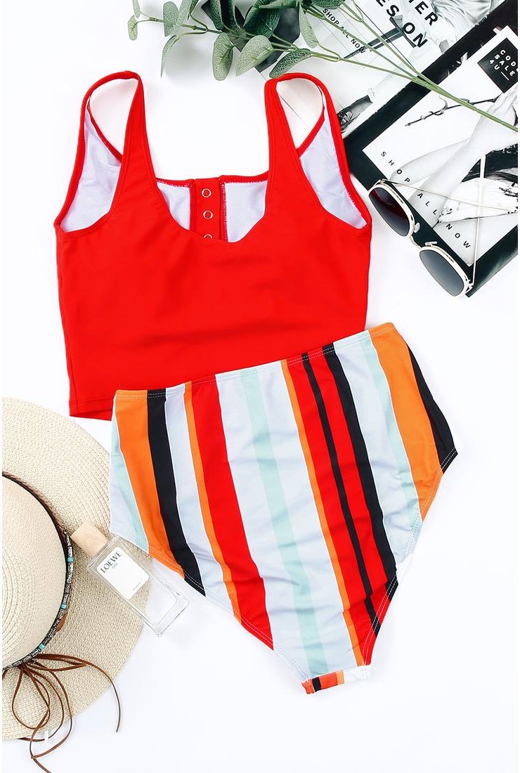Azura Exchange Damen Bedruckter Rechteckiger Halsloser Tankini-Set in Weiß
