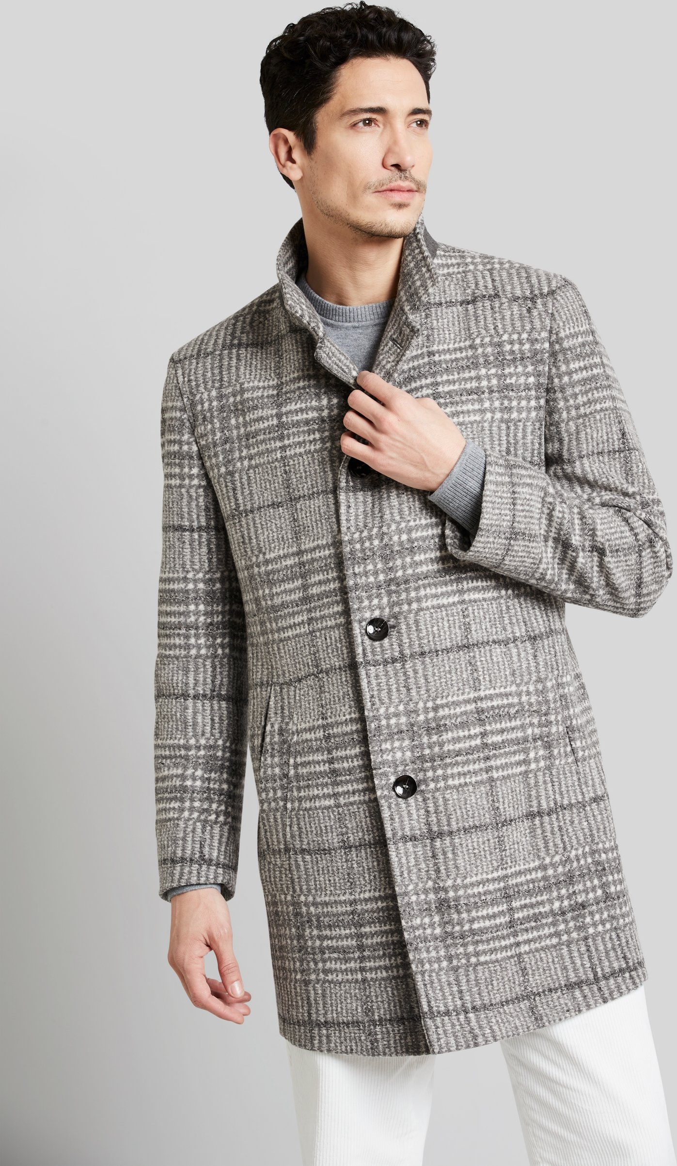 Bugatti Herren Stehkragenmantel im Karodesign