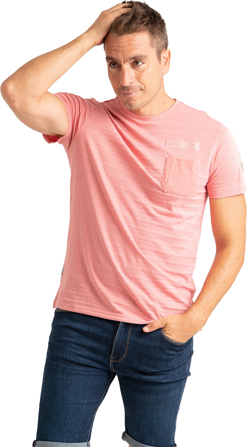 Herren Kurzarm gestreiftes strukturiertes T-Shirt mit Tasche PRI2540